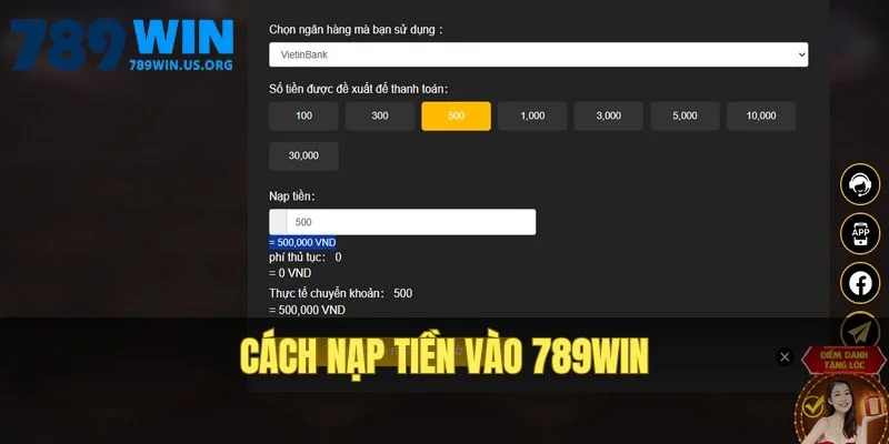 Cách nạp tiền vào 789win